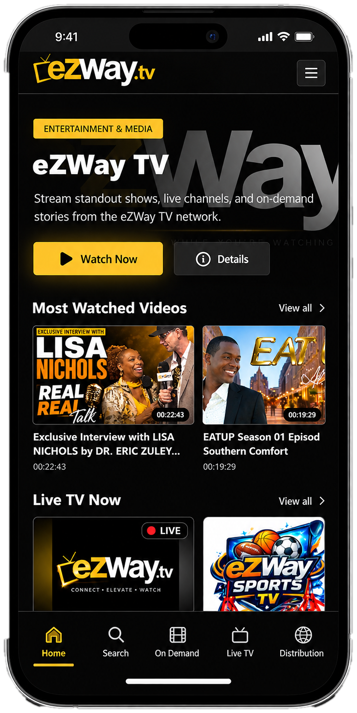 eZWay TV app shown on a smartphone
