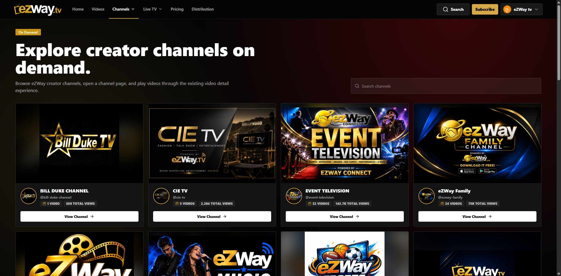 eZWay TV creator channel interface preview